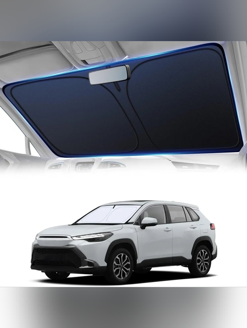 Black Magnetic Sunshade for Panoramic Windshield - Fits SUVs